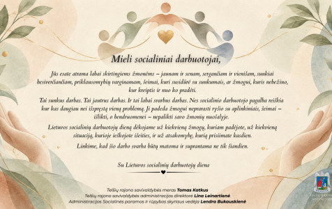 Nuoširdžiai sveikiname su Socialinių darbuotojų diena!